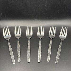 Northland Stainless Korea Flatware 6 Salad Forks Rendezvous Pattern 6.75 Inch